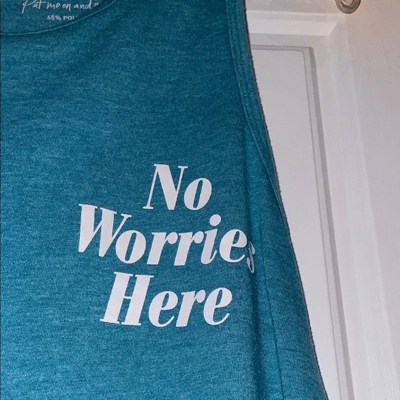 Torrid Blue Tank Top with “No worries here”. - Picture 3 of 5